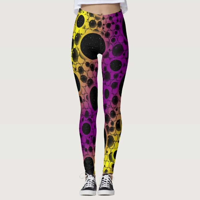 Space Bubble Spots - Purple/Yellow Leggings (Front)
