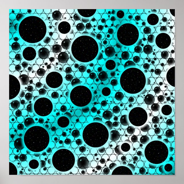 Space Bubble Spots - White/Cyan Poster (Front)