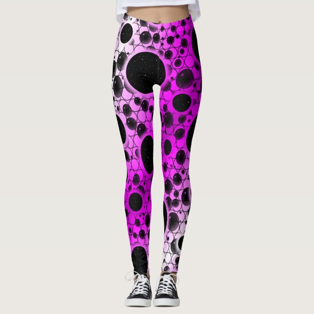 Space Bubble Spots - White/Pink Leggings (Front)