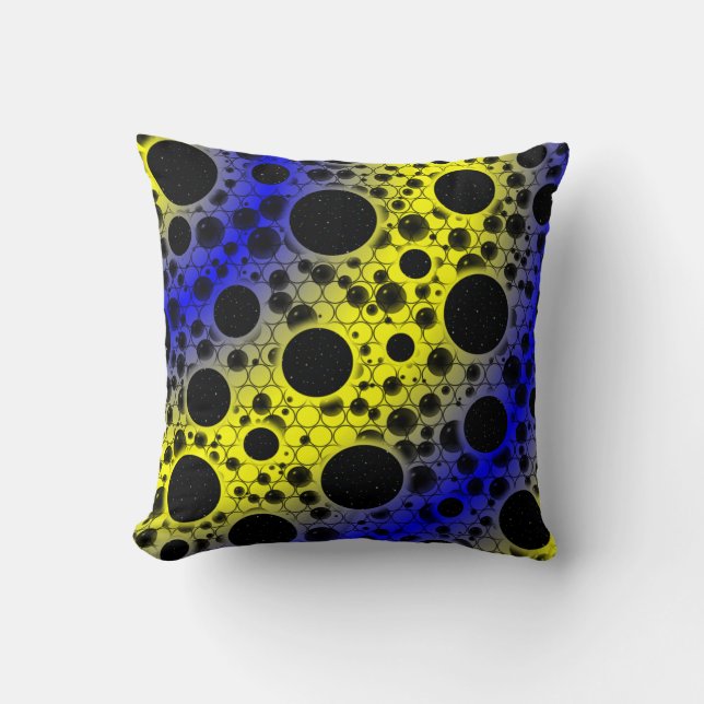 Space Bubble Spots - Yellow/Blue Cushion (Front)