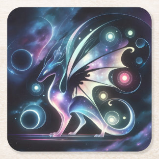 Space Butterfly Dragon Square Paper Coaster