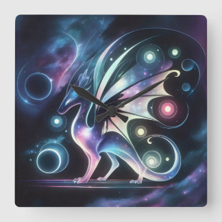 Space Butterfly Dragon Square Wall Clock