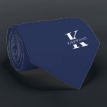 Space Cadet Blue Elegant Monogram   Name One-Sided Tie<br><div class="desc">A one-sided elegant necktie featuring a bold white monogram across a deep Space Cadet Blue background. On top of this monogram sits your first or last name spelled out in all capitals. If you prefer a bolder look for the personal name inside of the large letter you can do the...</div>