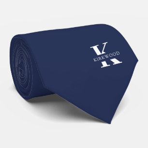 Space Cadet Blue Elegant Monogram + Name Two-Sided Tie