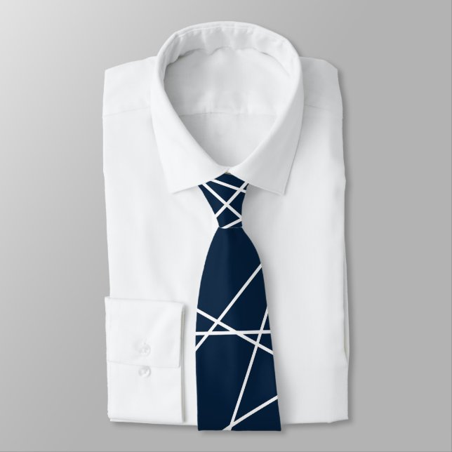 Space Cadet Blue Geometric Pattern Lines Tie (Tied)