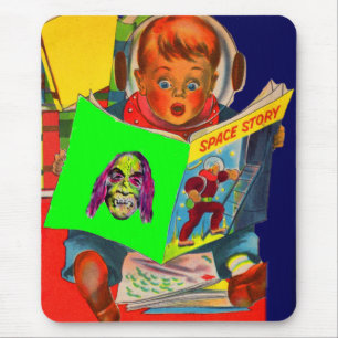 space cadet boy reading sci fi book mouse mat