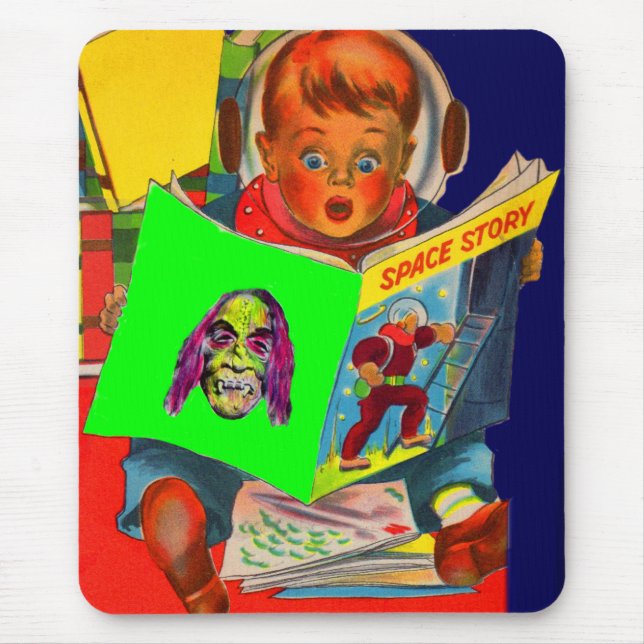 space cadet boy reading sci fi book mouse mat (Front)