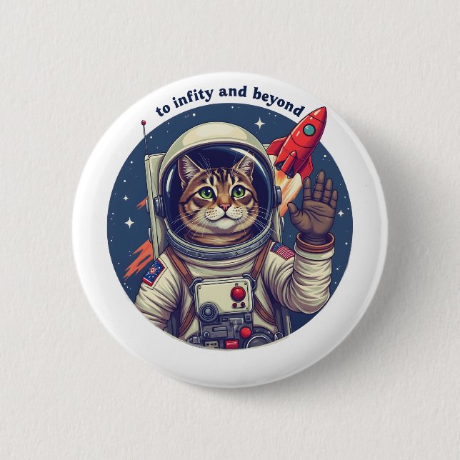 Space cat 6 cm round badge (Front)