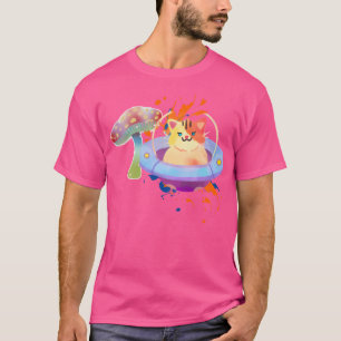 Space Cat And Fantasy Mushroom Cosmic Adventure T-Shirt