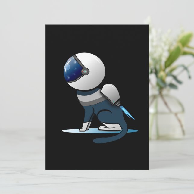 Space Cat Astronaut Flying   Invitation (Standing Front)