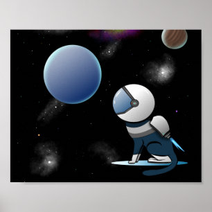 Space Cat Astronaut Flying   Poster