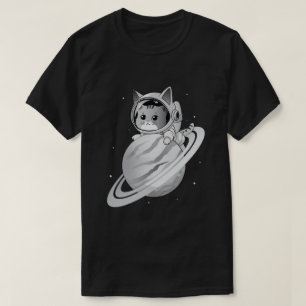 Space Cat Astronaut with Planet Saturn T-Shirt