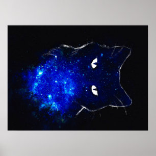Space Cat Black Cat Gift, Cute Kitten Galaxy Gift Poster