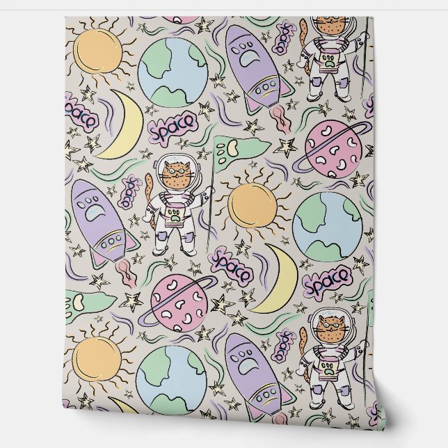 Space Cat - Cat Doodles - Astronaut Animals Wallpaper (Unrolling)