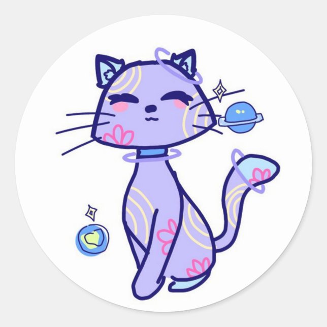 Space cat classic round sticker (Front)