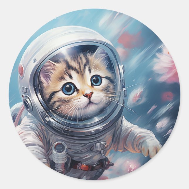 Space Cat Classic Round Sticker (Front)