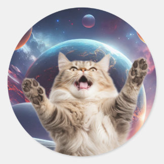 Space cat classic round sticker