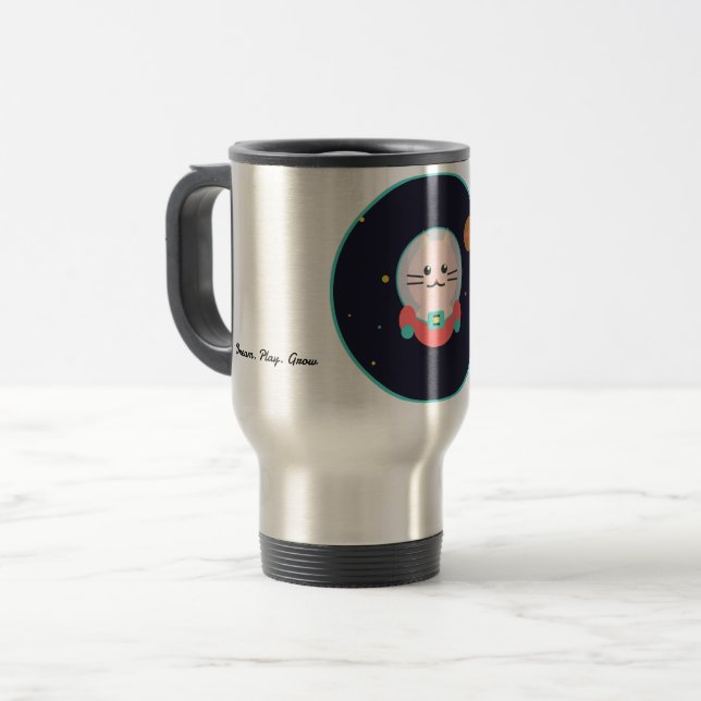 Space Cat Coffee Mug - Cosmic Kitty Astronaut Cup (Front Left)