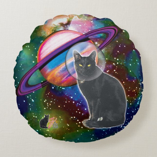 Space Cat Cosmo Round Cushion (Front)