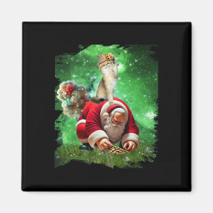 Space Cat Cowboy Riding Santa Eating Cookies Magnet