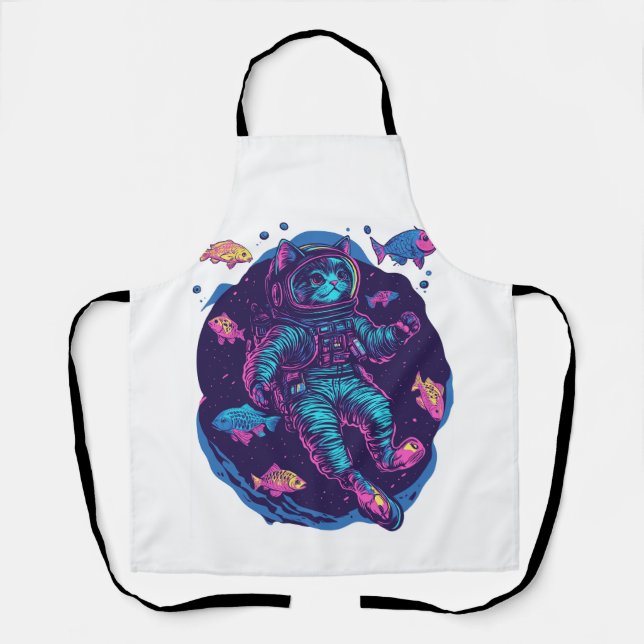 Space Cat Dreams � Funny Vaporwave Galaxy Kitty Apron (Front)
