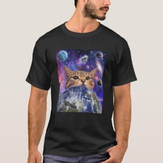 Space Cat Face In Galaxy Funny Cute Kitten Lovers  T-Shirt