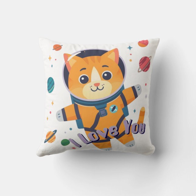 Space Cat Galaxy Throw Pillow 16"x16" (Back)