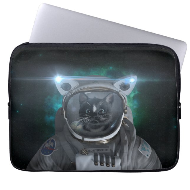 Space Cat - Green Nebula - Laptop Sleeve (Front)