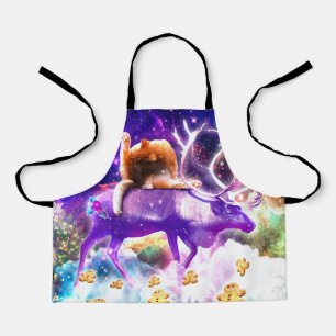 Space cat licking itself apron