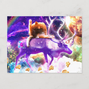 Space cat licking itself postcard
