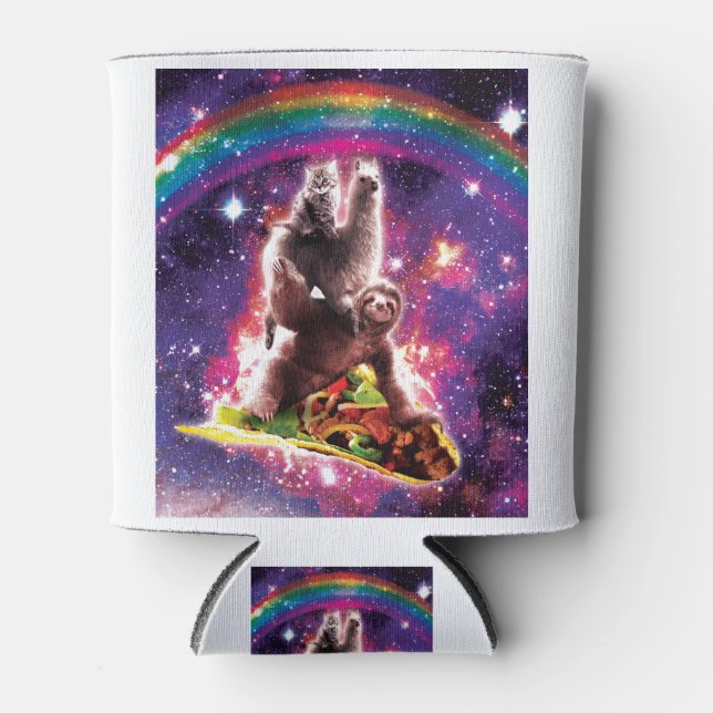 Space Cat Llama Sloth Riding Taco Can Cooler (Front)