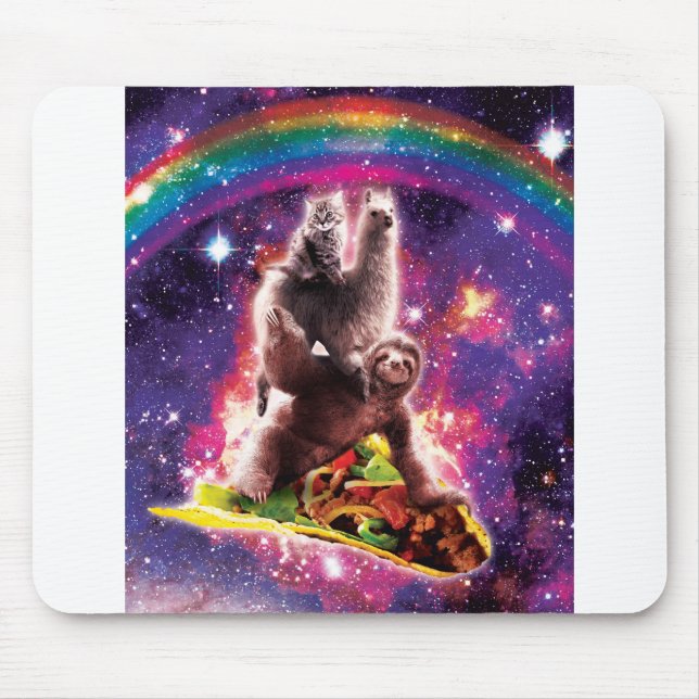 Space Cat Llama Sloth Riding Taco Mouse Mat (Front)