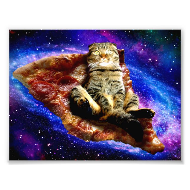 Space cat lying on a pizza photo print (Front)