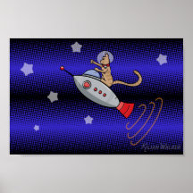 Space Cat on a Retro Rocketship