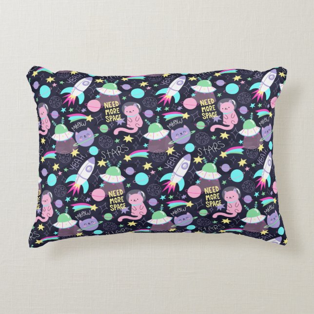 Space Cat Pattern Decorative Cushion (Front)