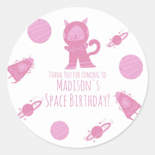 Space Cat Pink Galaxy Birthday Classic Round Sticker