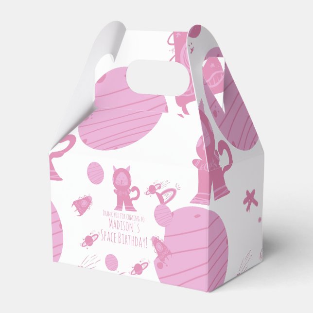Space Cat Pink Galaxy Birthday     Favour Box (Front Side)