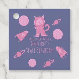 Space Cat Pink Galaxy Birthday Favour Tags