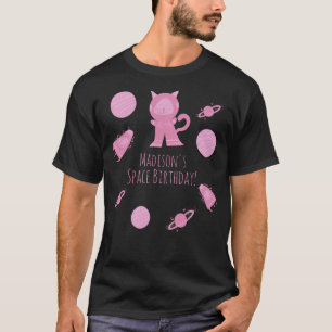 Space Cat Pink Galaxy Birthday    T-Shirt