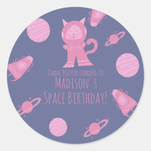 Space Cat Pink Purple Galaxy Birthday Classic Round Sticker