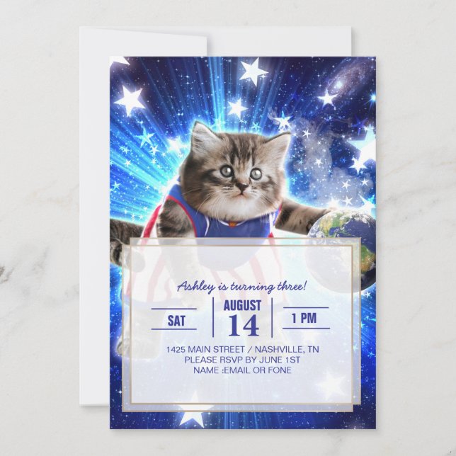 Space cat playing basketball                       invitation (Front)