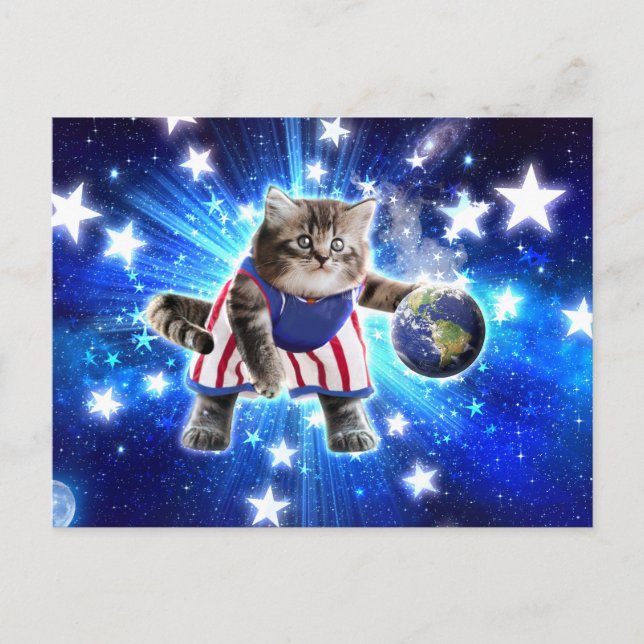 Space cat playing basketball                       postcard (Front)