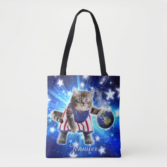 Space cat playing basketball                       tote bag (Front)