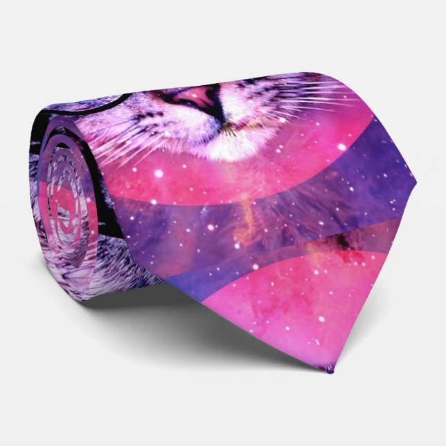 Space Cat Purple Galaxy Trending 2016 Customised Tie (Rolled)