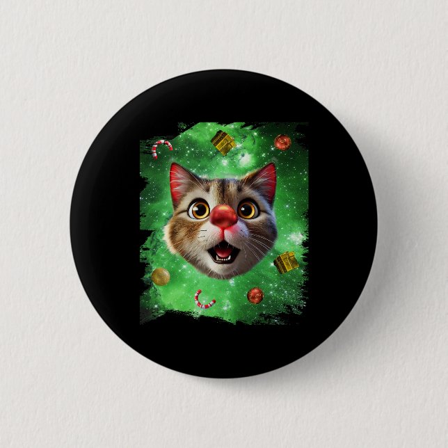Space Cat Reindeer  6 Cm Round Badge (Front)