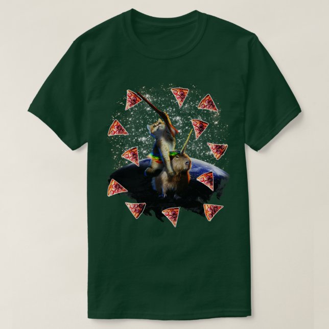 Space Cat Riding Capybara T-Shirt (Design Front)