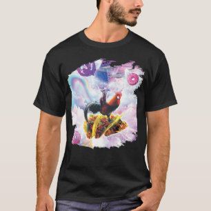 Space Cat Riding Chicken Unicorn Taco & Doughnut T-Shirt