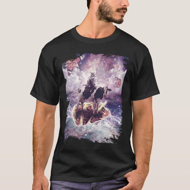 Space Cat Riding Cow Unicorn  Pizza & Taco T-Shirt (Front)