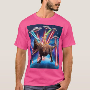 Space Cat Riding Dinosaur T Rex Laser Eyes Ufo Fun T-Shirt