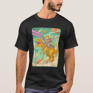 Space Cat Riding Dinosaur T Rex Lasers Funny Sci F T-Shirt